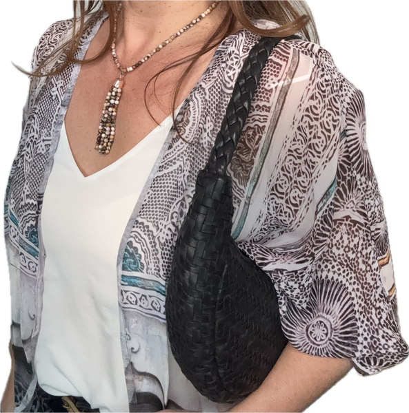 WOVEN LEATHER HANDBAG - CRESCENT - BLACK ORAN Leather