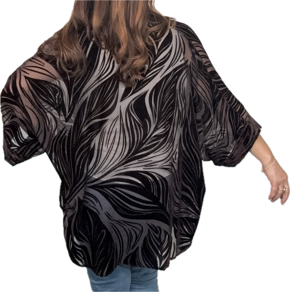 Square Kimono - Patterned Velvet - DARK CHOCOLATE