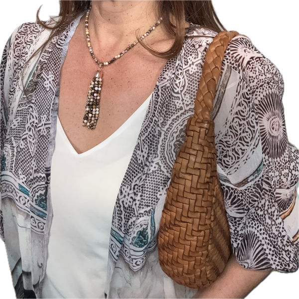 WOVEN LEATHER HANDBAG - CRESCENT - TAN ORAN Leather