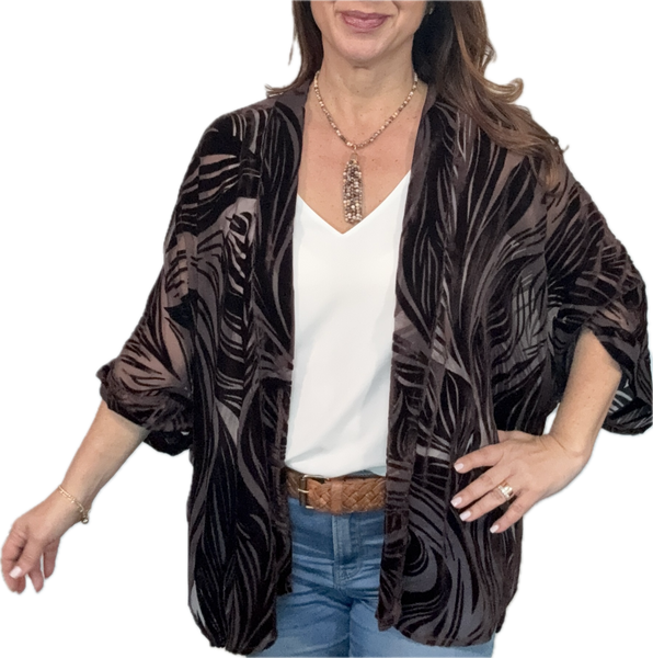 Square Kimono - Patterned Velvet - DARK CHOCOLATE