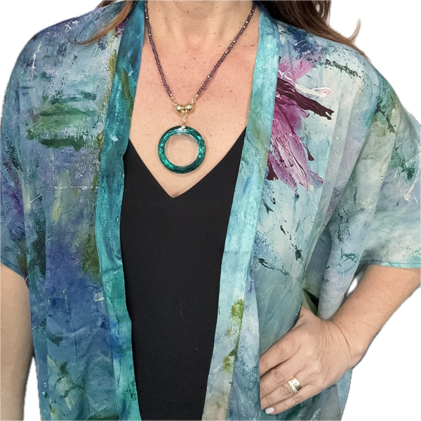 SET 5- 25% OFF! MYSTIC BLUE SHORT KIMONO + GRPAE MEDIUM STRAND + BLUE ZIRCON LARGE FRIENDSHIP CIRCLE PENDANT Maria Nicola