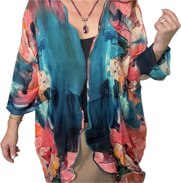 SET 6-40% OFF! CHOOSE FROM LONG MODAL KIMONO + BURGUNDY SHELL PEARL MEDIUM STRAND+ LARGE RAINBOW CUSHION PENDANT FLASH SALE