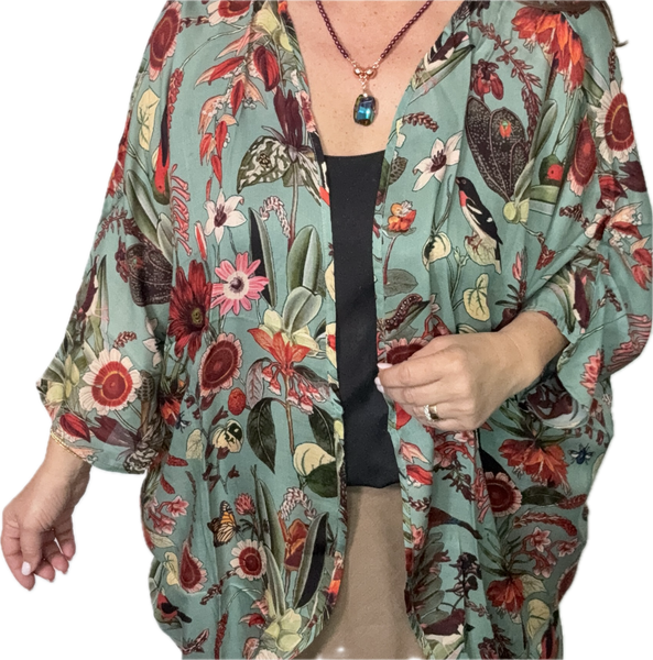 SET 6-40% OFF! CHOOSE FROM LONG MODAL KIMONO + BURGUNDY SHELL PEARL MEDIUM STRAND+ LARGE RAINBOW CUSHION PENDANT FLASH SALE