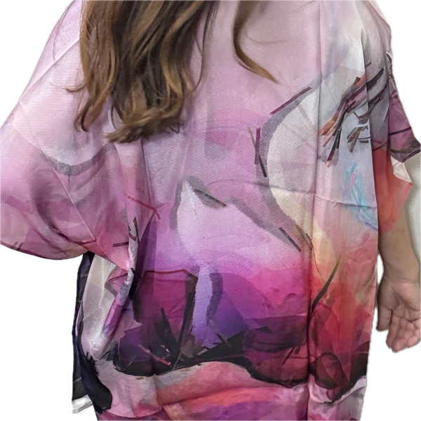 SET 3- 20% OFF! MAUVE ABSTRACT SHORT KIMONO + SHORT STRAND WHEAT CHAIN + TWO PINK CRYSTAL/AB CONNECTORS+  PINK OMBRE TASSEL