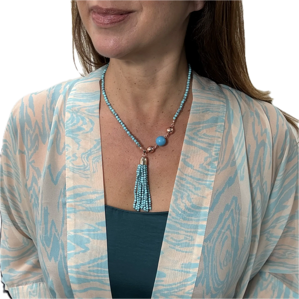 Square Kimono - Cream with Turquoise Swirl Ragesh