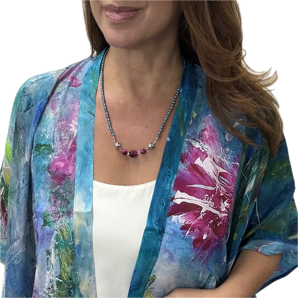 SET 5- 20% OFF! MYSTIC BLUE SHORT KIMONO + STEEL BLUE SHELL PEARL MEDIUM STRAND + PINK TIGER EYE LINK CONNECTOR FLASH SALE