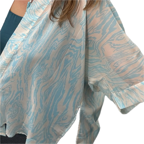 Square Kimono - Cream with Turquoise Swirl