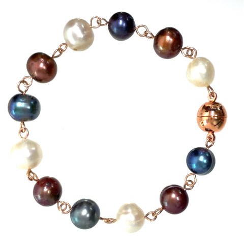 Bracelet Link - Cream / Chocolate / Charcoal pearls