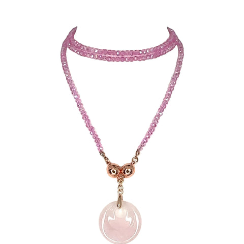 Circle Of Love Set Candy Pink Crystal Long Strand and Rose