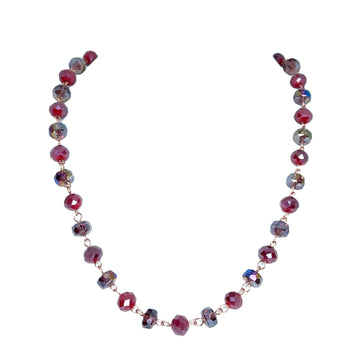 Longer Link Necklace - PLUM crystal and Raspberry Crystal