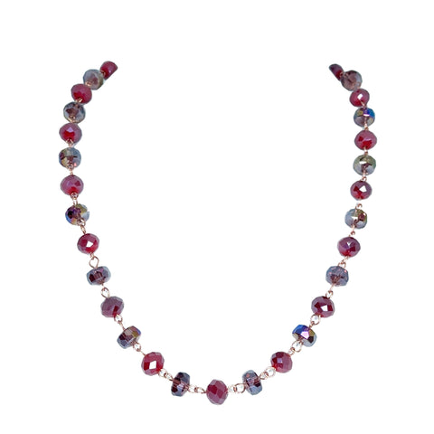 Longer Link Necklace - PLUM crystal and Raspberry Crystal