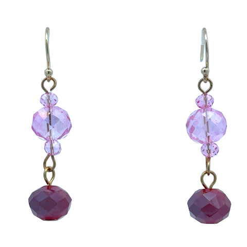 Long Earrings  - Candy Pink and Raspberry Crystal