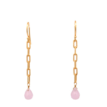 Long Earrings - Paperclip Chain with Rose Quartz  - LAST CHANCE 20% OFF!