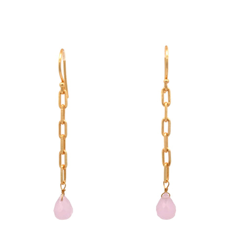 Long Earrings - Paperclip Chain with Rose Quartz  - LAST PAIRS NOW 40% OFF!