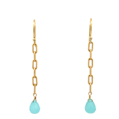 Long Earrings  - Paperclip Chain with Aqua Chalcedony - LAST PAIRS NOW 40% OFF!
