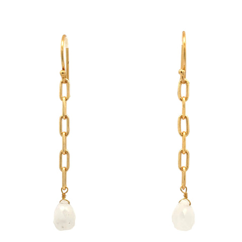 Long Earrings  - Paperclip Chain with MoonStone  - LAST PAIRS NOW 40% OFF!