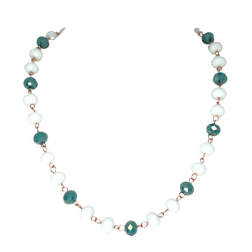 LONGER Link Necklace - GRECIAN DAYS - White and Turquoise crystal