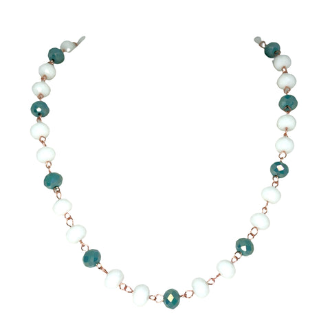 LONGER Link Necklace - GRECIAN DAYS - White and Turquoise crystal