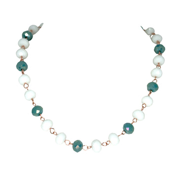 Link Necklace - GRECIAN DAYS - White and Turquoise crystal - LAST CHANCE 20% OFF!