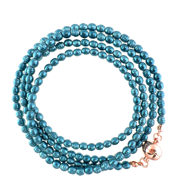 Long Strand Necklace - Shell Pearl -  STEEL BLUE Maria Nicola