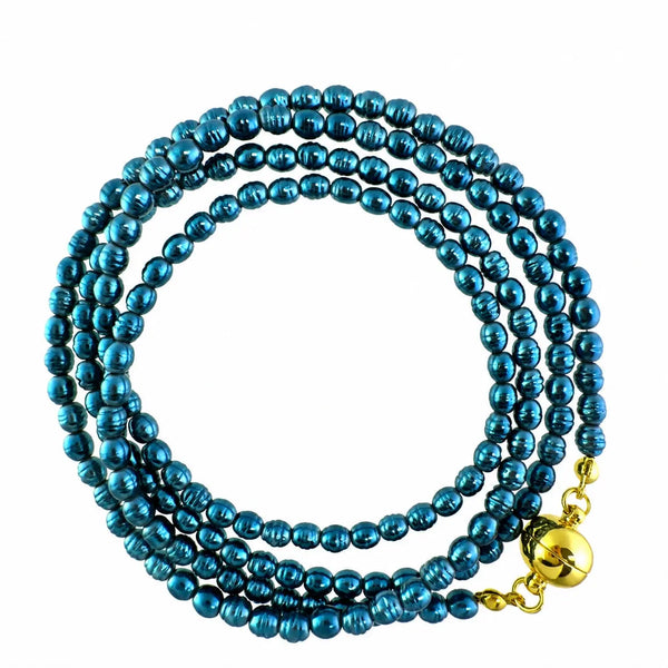 Long Strand Necklace - Shell Pearl -  STEEL BLUE Maria Nicola