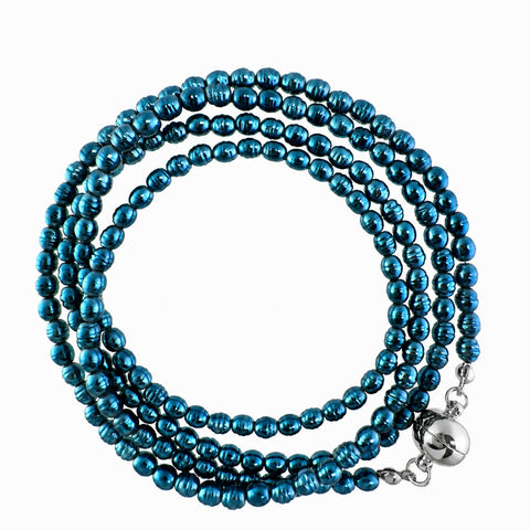 Long Strand Necklace - Shell Pearl -  STEEL BLUE