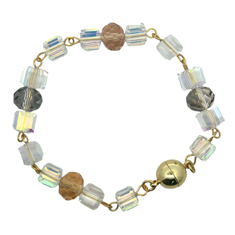 Link Necklace + Bracelet - AB Cube with Champagne, Golden and Platinum Crystal