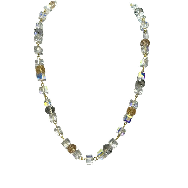 Link Necklace + Bracelet - AB Cube with Champagne, Golden and Platinum Crystal Maria Nicola