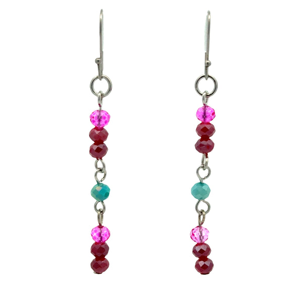 SET 7- 30 % OFF! UNDER THE NORTHERN LIGHTS SHORT KIMONO+ FUSCHIA CRYSTAL LONG STRAND+ TURQUOISE CRYSTAL LONG STRAND + RASPBERRY CRYSTAL LONG STRAND + BESPOKE  MATCHING LONG CRYSTAL EARRINGS