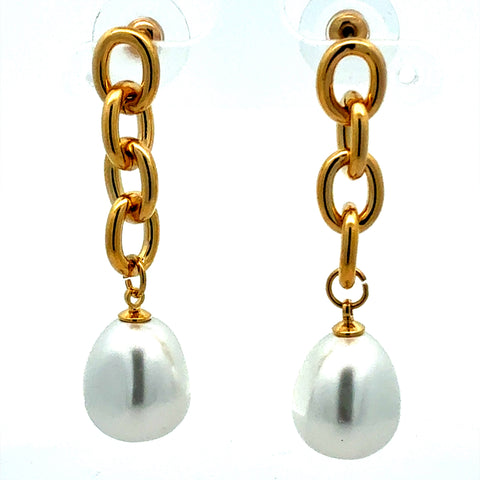 Long Earrings - CHAIN LINK and SHELL PEARL