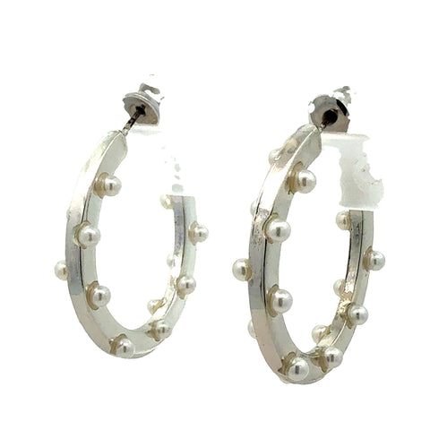 HOOP Earrings - Pearl Studded Small Hoop