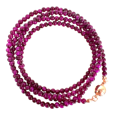 Long Strand Necklace - Magenta Tiger Eye