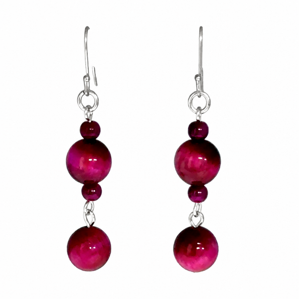 Long Earrings - MAGENTA Tiger Eye Maria Nicola