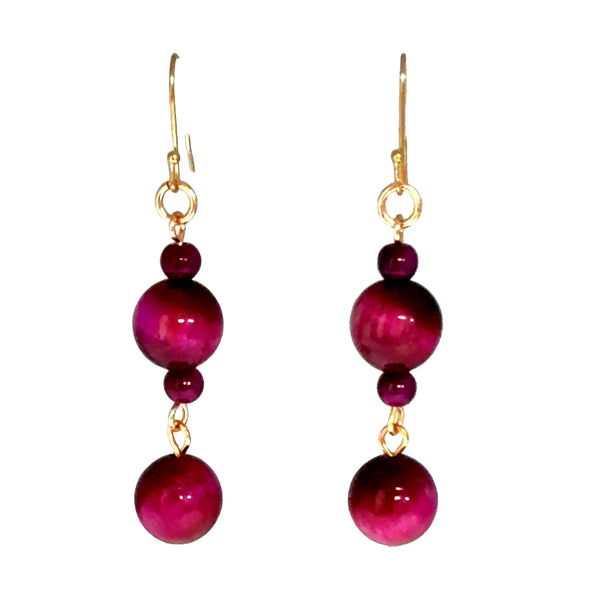 Long Earrings - MAGENTA Tiger Eye Maria Nicola