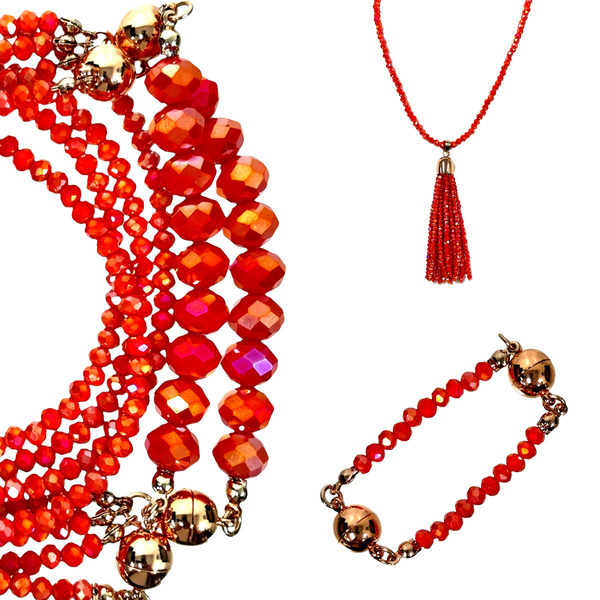 10 Way BUNDLE  - TANGERINE Crystal (10 Way Necklace + Tassel + Mini Connectors)