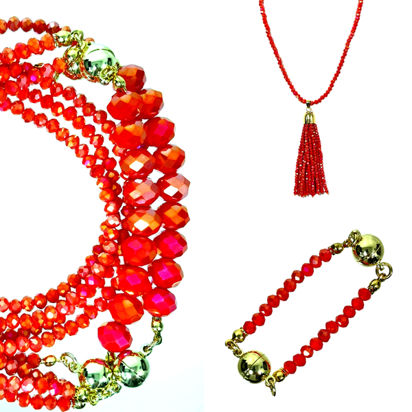 10 Way BUNDLE  - TANGERINE Crystal (10 Way Necklace + Tassel + Mini Connectors)