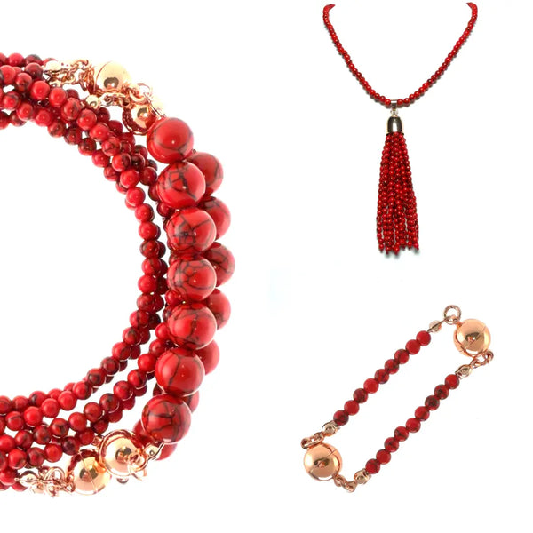10 Way BUNDLE  - RED HOWLITE (Includes 10 Way Necklace, Tassel & Mini Connectors) Maria Nicola