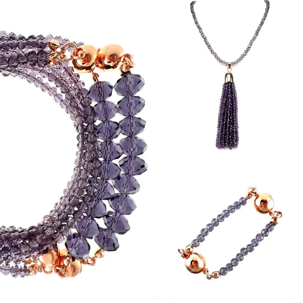 10 Way BUNDLE  - GRAPE Crystal (Includes 10 Way Necklace, Tassel & Mini Connectors) Maria Nicola