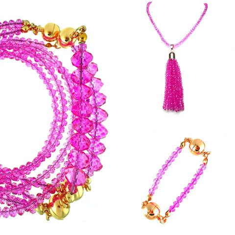 10 Way BUNDLE  - FUCHSIA CRYSTAL (Includes 10 Way Necklace, Tassel & Mini Connectors)