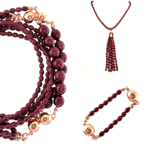10 Way BUNDLE  - Shell Pearl - BURGUNDY (Includes 10 Way Necklace, Tassel & Mini Connectors) Maria Nicola