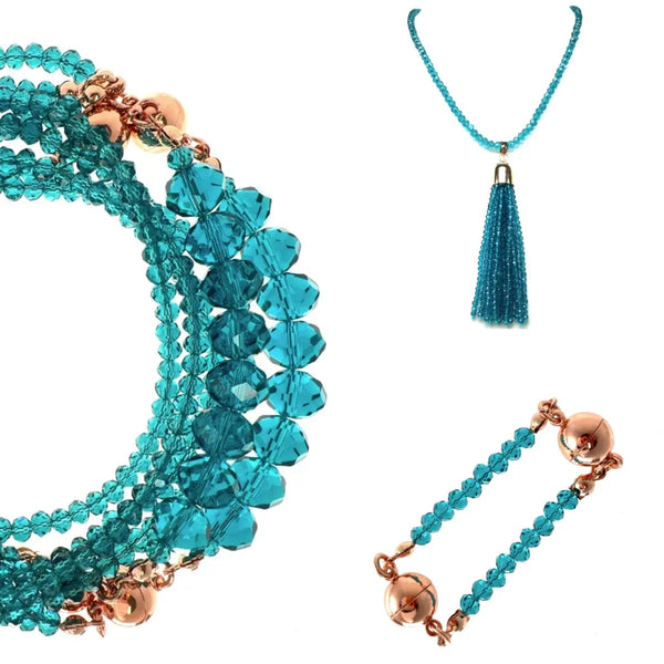 10 Way BUNDLE - Teal Crystal (Includes 10 Way Necklace, Tassel & Mini Connectors) Seriously Romantic