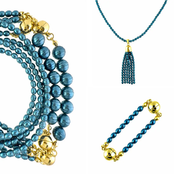 10 Way BUNDLE  - Shell Pearl - STEEL BLUE (Includes 10 Way Necklace, Tassel & Mini Connectors) Maria Nicola