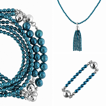 10 Way BUNDLE  - Shell Pearl - STEEL BLUE (Includes 10 Way Necklace, Tassel & Mini Connectors)