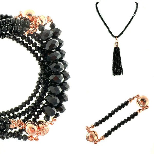 10 Way BUNDLE - Black Crystal (Includes 10 Way Necklace, Tassel & Mini Connectors) Seriously Romantic