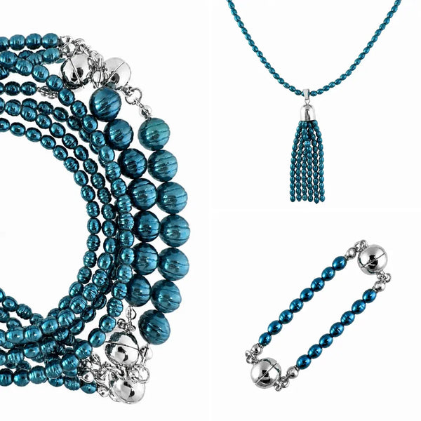 10 Way BUNDLE  - Shell Pearl - STEEL BLUE (Includes 10 Way Necklace, Tassel & Mini Connectors) Maria Nicola