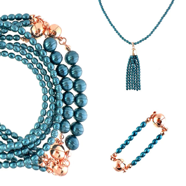10 Way BUNDLE  - Shell Pearl - STEEL BLUE (Includes 10 Way Necklace, Tassel & Mini Connectors) Maria Nicola