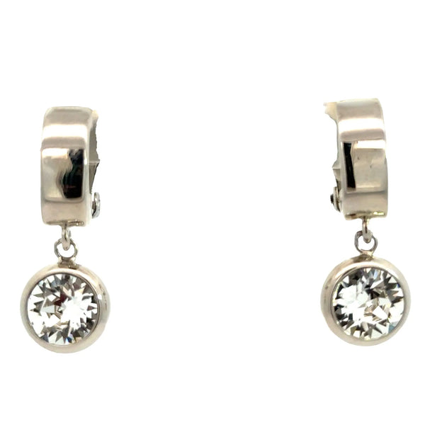 CLIP ON Earrings - Smooth Metal with Classic Crystal Drop Maria Nicola