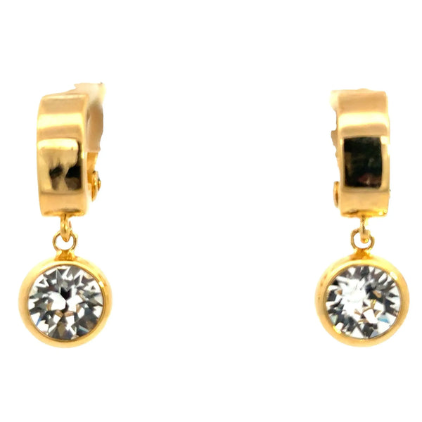 CLIP ON Earrings - Smooth Metal with Classic Crystal Drop Maria Nicola