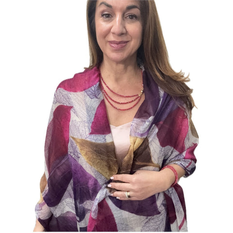 Scarf - Fine Wool - Purple Autumn Leaves