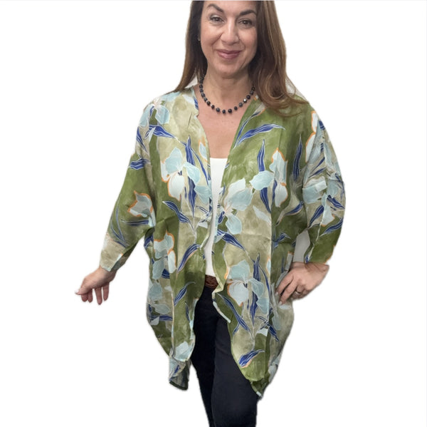 Kimono - IRIS ON GREEN - MODAL - 20% OFF! Namaskar